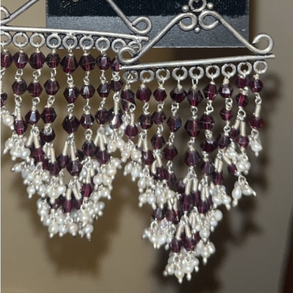 Elegant Silver and Purple EXPRESS Chandelier Earrings